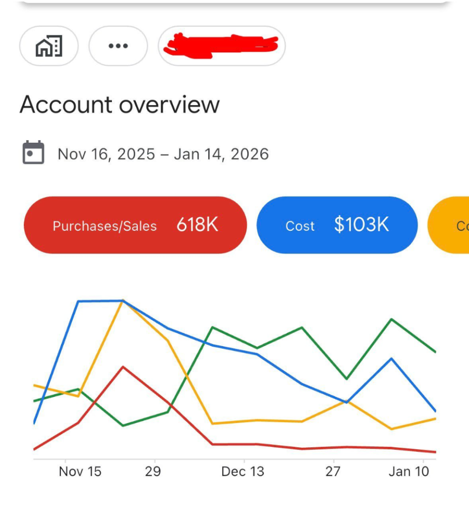 Meta account: 618K purchases, $103K cost